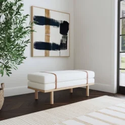 Upholstered Bench With Wood Base Cream Boucle - HomePop -Chair Promotion Store GUEST 2809fb96 10d3 4ba0 bd38 9f6ec3ce5c71