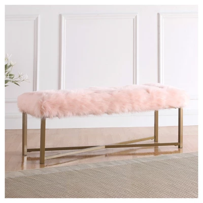 Faux Fur Rectangle Bench - Pink - HomePop 2 Faux Fur Rectangle Bench - Pink - HomePop - Image 2