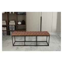 52.25" Draper Large Decorative Bench With Button Tufting Light Brown Faux Leather - HomePop 15 52.25" Draper Large Decorative Bench With Button Tufting Light Brown Faux Leather - HomePop -Chair Promotion Store GUEST 32e07a8e 4f73 4c65 8c3b 1cabba23621f