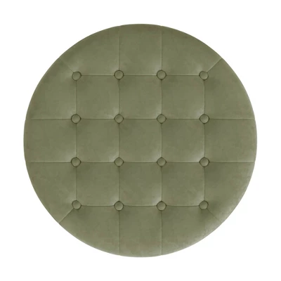 Tufted Round Storage Ottoman Light Sage Green Velvet - HomePop 1 Tufted Round Storage Ottoman Light Sage Green Velvet - HomePop