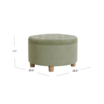 Tufted Round Storage Ottoman Light Sage Green Velvet - HomePop 6 Tufted Round Storage Ottoman Light Sage Green Velvet - HomePop - Image 6
