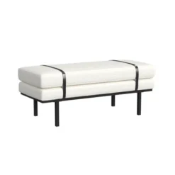 Upholstered Bench With Metal Base Cream Boucle - HomePop