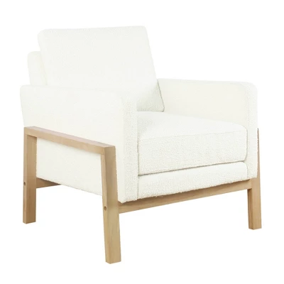 Wood Frame Accent Chair Cream Boucle - HomePop 1 Wood Frame Accent Chair Cream Boucle - HomePop