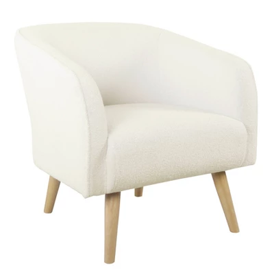 Sherpa Accent Chair With Wood Legs Cream - HomePop 1 Sherpa Accent Chair With Wood Legs Cream - HomePop