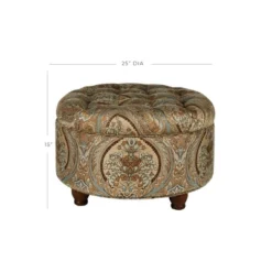 Button Tufted Round Storage Ottoman Brown Paisley - HomePop
