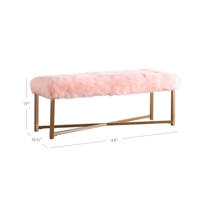 Faux Fur Rectangle Bench - Pink - HomePop 1 Faux Fur Rectangle Bench - Pink - HomePop