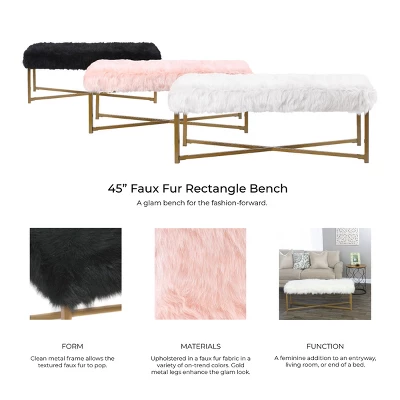 Faux Fur Rectangle Bench White - HomePop 7 Faux Fur Rectangle Bench White - HomePop - Image 7