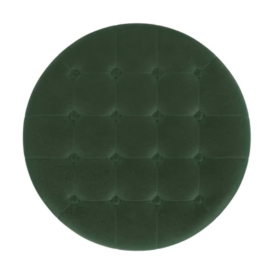 Tufted Round Storage Ottoman Loden Green Velvet - HomePop 1 Tufted Round Storage Ottoman Loden Green Velvet - HomePop