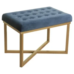 Rectangle Ottoman Velvet Tufted Cushion And Gold Metal X Base - HomePop -Chair Promotion Store GUEST 9edb5c49 a7d7 4bf7 871d b281a05097e0
