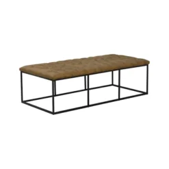 58" Draper Large Bench With Button Tufting Faux Leather Light Brown - HomePop -Chair Promotion Store GUEST a2c440b8 835c 49e7 a130 11fa14a40f9e