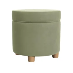 Round Storage Ottoman Light Sage Green Velvet - HomePop