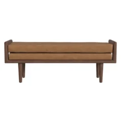 Wood Bench With Upholstered Seat Faux Leather Caramel - HomePop -Chair Promotion Store GUEST d03d4384 3776 4b6f b3ca eabb55e45119