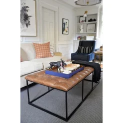 58" Draper Large Bench With Button Tufting Faux Leather Light Brown - HomePop -Chair Promotion Store GUEST d97794f0 cf90 4bb7 9029 8b74e542b8dc