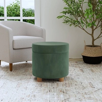 Round Storage Ottoman Loden Green Velvet - HomePop 3 Round Storage Ottoman Loden Green Velvet - HomePop - Image 3