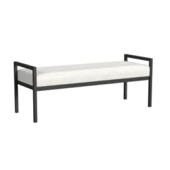 Modern Metal Bench Cream Boucle - HomePop