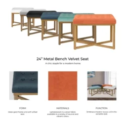 Rectangle Ottoman Velvet Tufted Cushion And Gold Metal X Base - HomePop -Chair Promotion Store GUEST e710d100 2332 4c4c 8735 75a064d27632