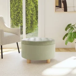 Tufted Round Storage Ottoman Light Sage Green Velvet - HomePop 8 Tufted Round Storage Ottoman Light Sage Green Velvet - HomePop -Chair Promotion Store GUEST e9257daf b5c0 48f4 b3f8 0083522e2991