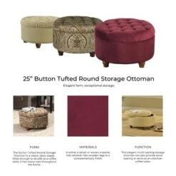 Button Tufted Round Storage Ottoman Brown Paisley - HomePop -Chair Promotion Store GUEST fe5cddd0 a372 49eb 8f10 cf400b80b95c