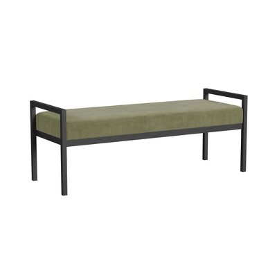 Modern Metal Bench Light Sage Green Velvet - HomePop 1 Modern Metal Bench Light Sage Green Velvet - HomePop